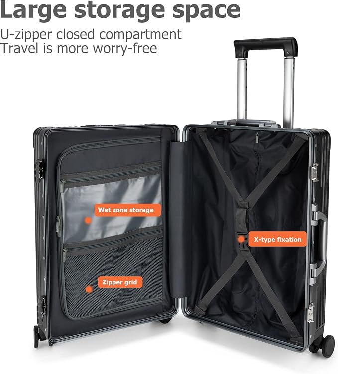 feilario 24in Aluminium Frame PC Hard Shell Spinner Wheels Luggage, Built-In - Image 5