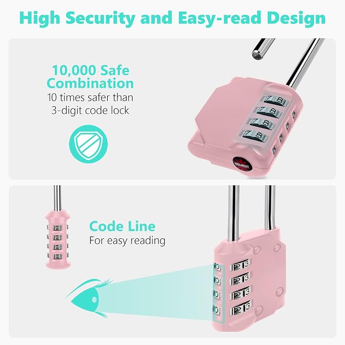 CL21RQ 2.6 Inch Long Shackle Combination Lock, 4 Digit Combination Padlock Set - Image 4