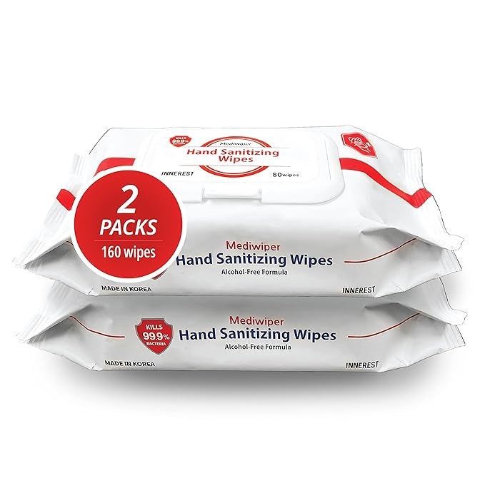 MEDIWIPER 80ct Alcohol-Free Hand Sanitizing Wipes Unscnted Antibacterial Wet by Mediwiper