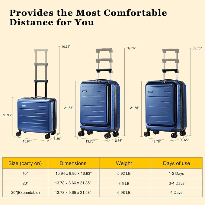 16 Inch Carry On Luggage Airline Approved, Expandable Lightweight ABS+PC Hard - Image 9