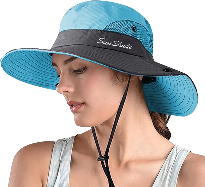 ZOORON Women's Ponytail Safari Sun Hat, Wide Brim UV Protection Outdoor Bucket by ZOORON