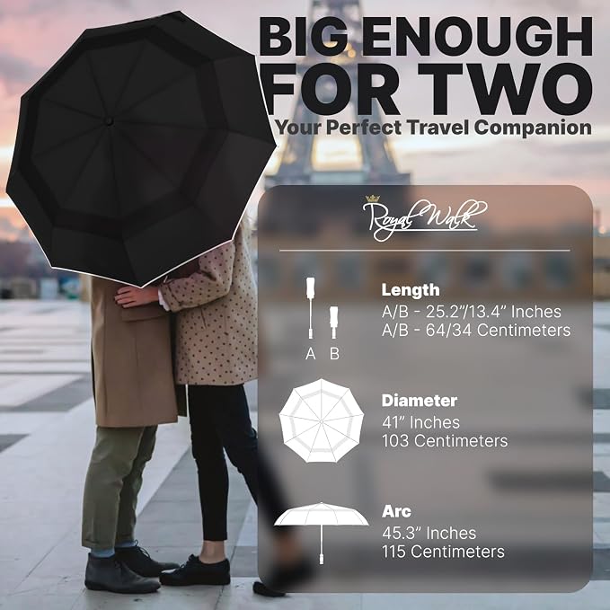 Royal Walk Windproof Folding Travel Umbrella Compact and Strong Luxurious Real - Image 2