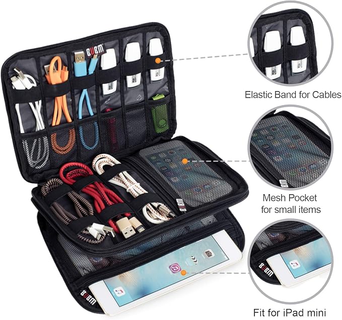 BUBM Double Layer Electronic Accessories Organizer, Travel Gadget Bag - Image 4