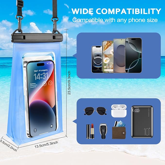 2 Pack Large Waterproof Phone Pouch, IPX8 Double Sealing Floating Waterproof Bag - Image 2