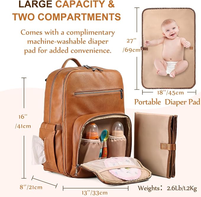 VASCHY Diaper Bag Backpack for Mum Dad, Unisex Large Waterproof Vegan Leather - Image 2