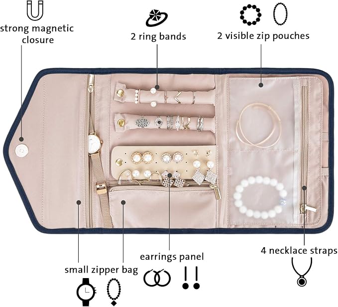 BAGSMART Travel Jewelry Organizer Roll Foldable Jewelry Case - Image 2