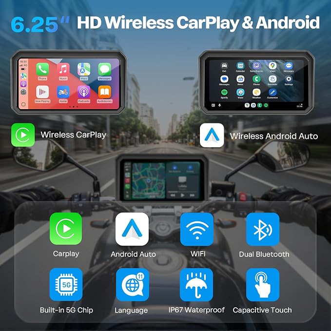 WonVon 6.25 Inch Wireless Motorcycle Carplay GPS Navigation System - Image 3