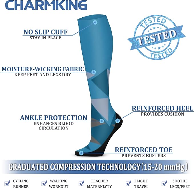 CHARMKING Compression Socks for Women & Men Circulation 15-20 mmHg is Best - Image 5