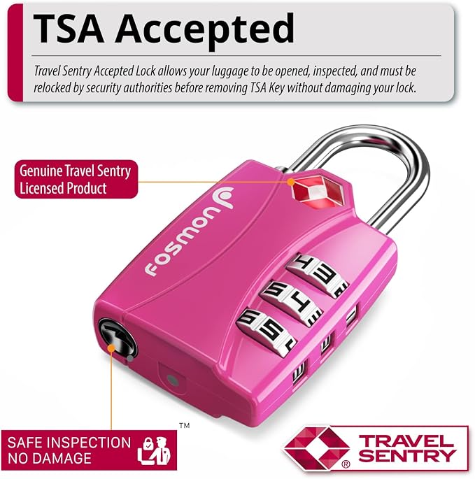 Fosmon TSA Approved Pink Locks for Luggage. Cute Locker Suitcase Lock - Image 2