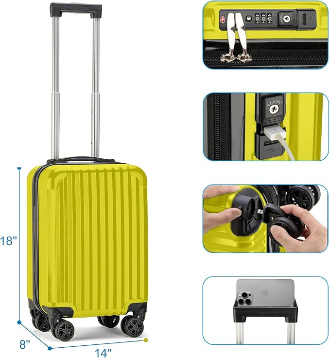 Personal Item Suitcase 18x14x8 Inches Hardside Built In TSA Lock & USB Port - Image 5