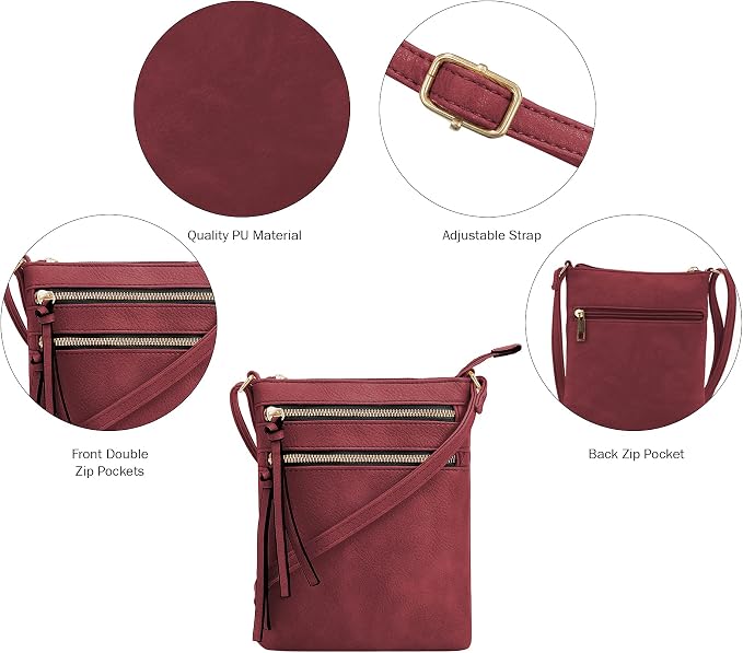 DELUXITY | Crossbody Purse Bag | Functional Multi Pocket Double Zipper Purse | - Image 5