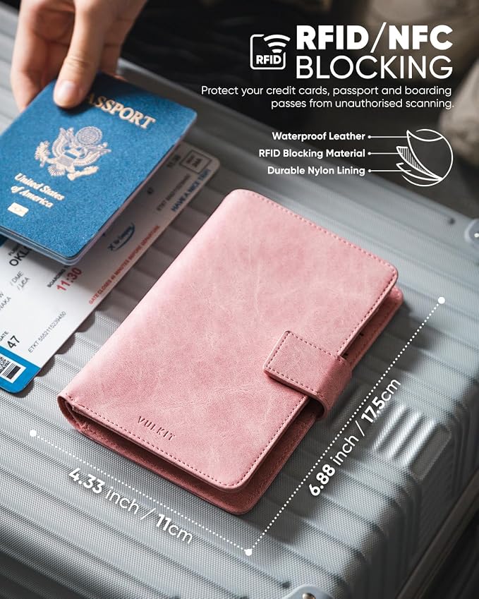 VULKIT Passport Holder with Airtag Holder RFID Blocking Passport Wallet Travel - Image 3
