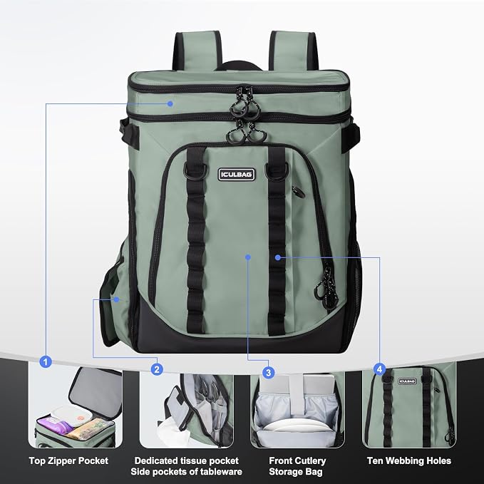 Beach Cooler Backpack for Men 36cans Insulated Backpack Cooler Lunch Bag for - Image 4