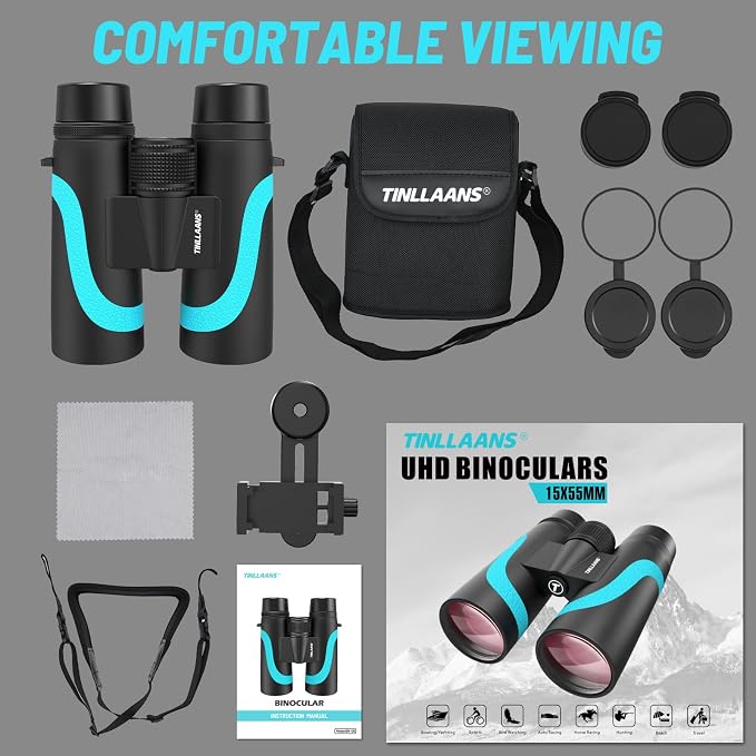 15x55 HD Binoculars for Adults – High Powered Large View, BAK4 Prism, - Image 8