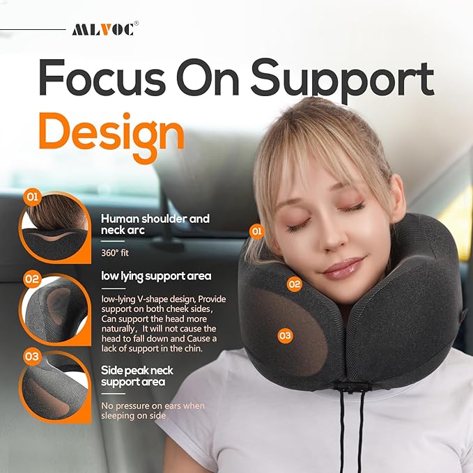 MLVOC Travel Pillow 100% Pure Memory Foam Neck Pillow, Comfortable & Breathable - Image 2