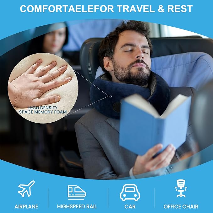 Neck Pillow, Travel Pillow uses Memory Foam to Support Neck Comfort, Ideal - Image 5