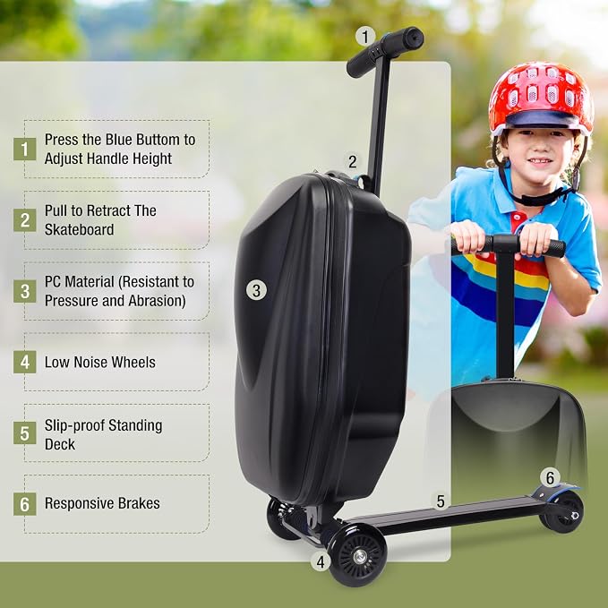 20" Scooter Suitcase for Kids, 2-in-1 Ride On Luggage - Image 5