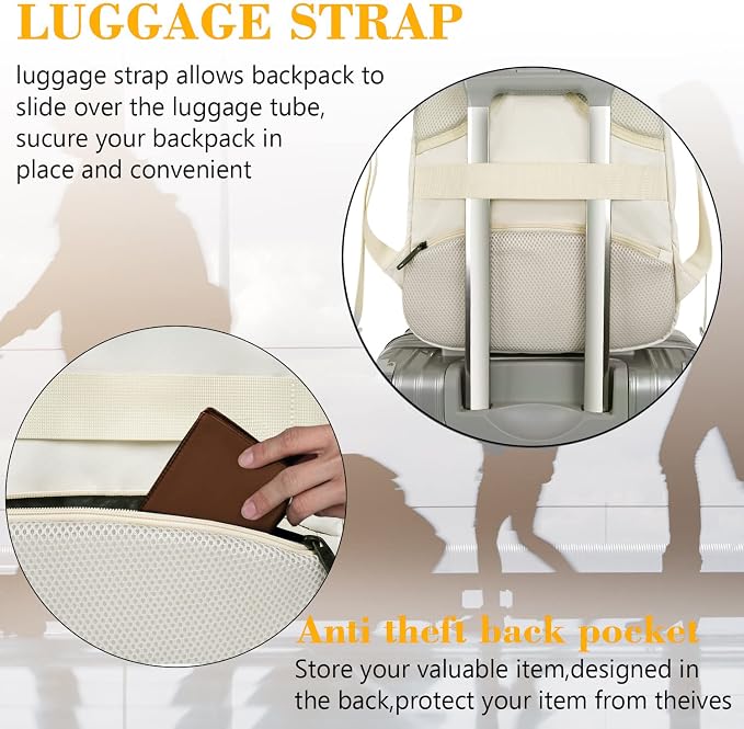 MATEIN Beige Laptop Backpack 15.6 Inch, Lightweight Sturdy Bag - Image 5