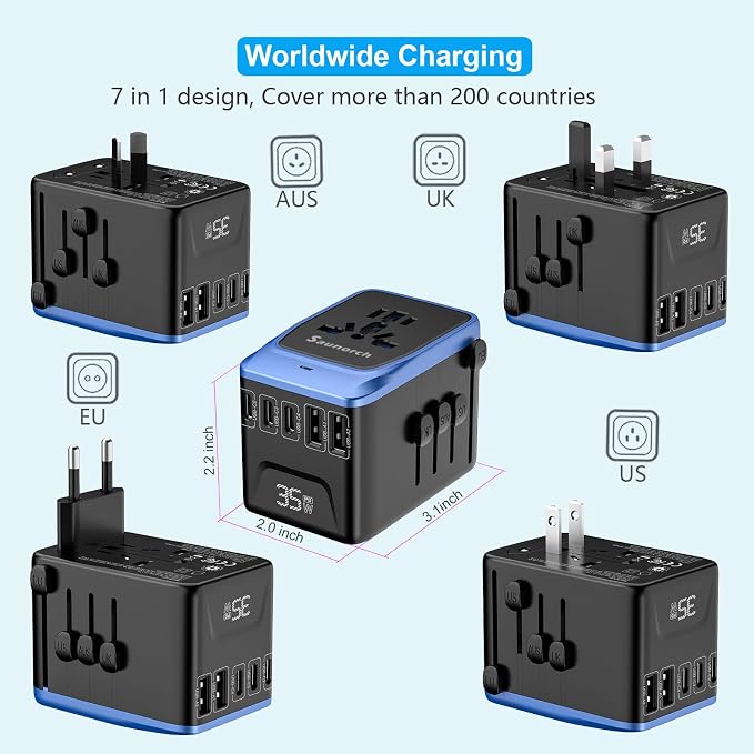Universal Travel Adapter, PD 35W 7 in 1 International Power Plug Adapter - Image 3