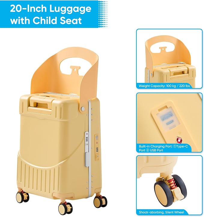 TABU 20" Ride-on Luggage with Seat，Front Opening Carry-On Hardshell Ride On - Image 5