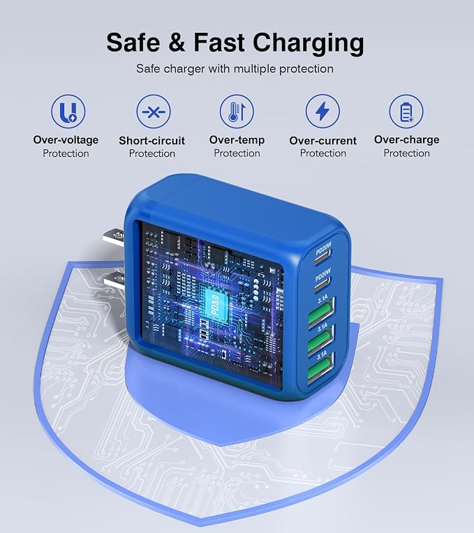 50W USB C Wall Charger Block, 5-Port C Charger Fast Charging Block PD Power - Image 3
