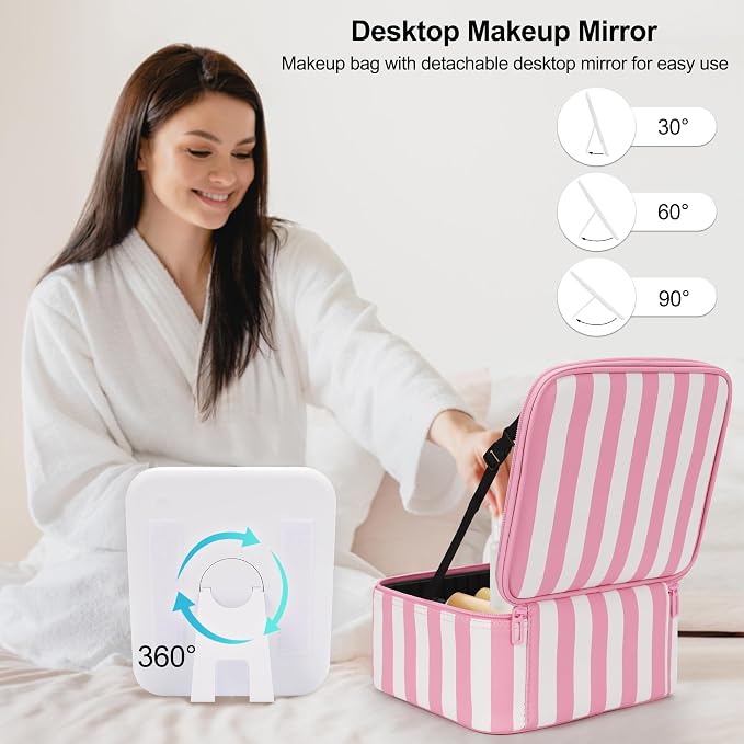Makeup Bag With LED Mirror, Travel Makeup Case with Light up Mirror Large - Image 3