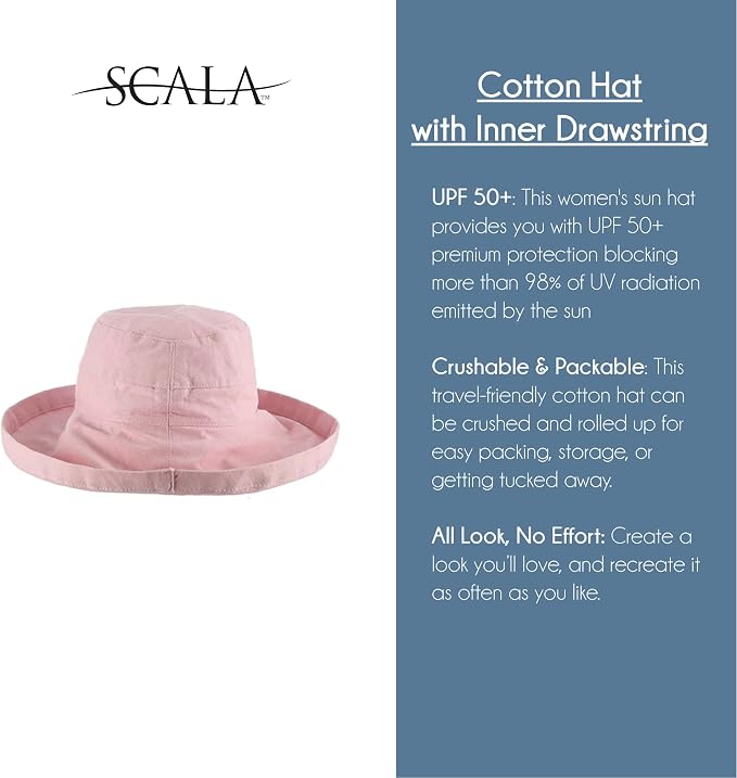 Scala Women's Cotton Hat with Inner Drawstring and Upf 50+ Rating - Image 4