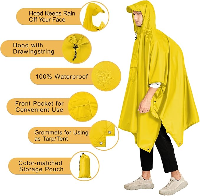 salamra Hooded Rain Poncho Waterproof Raincoat Jacket - Image 3