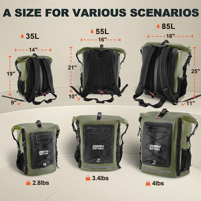 Waterproof Backpack Dry Bag 35L/55L/85L – Heavy Duty Roll-Top Hiking Backpack - Image 2