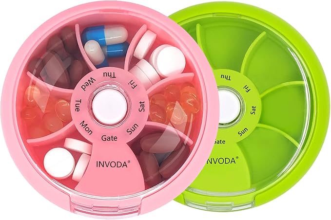 INVODA Weekly Pill Organizer 7 Compartment Rotating Pill Box by INVODA