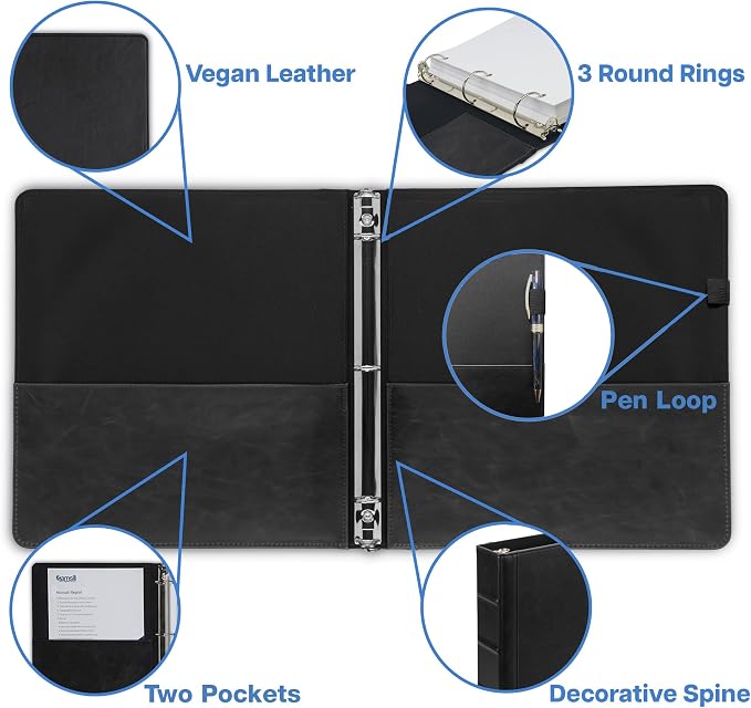 Samsill Vintage Leather Mini 3 Ring Binder 0.5 Inch Round Ring, 5.5 x 8.5 Inch - Image 2