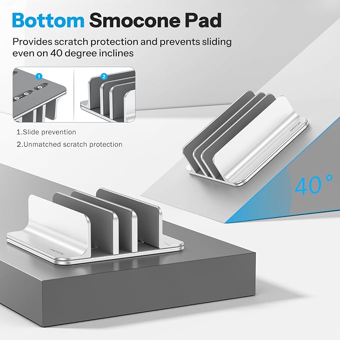 OMOTON 3-Slot Vertical Laptop Stand, Desktop Aluminum Stand - Image 4