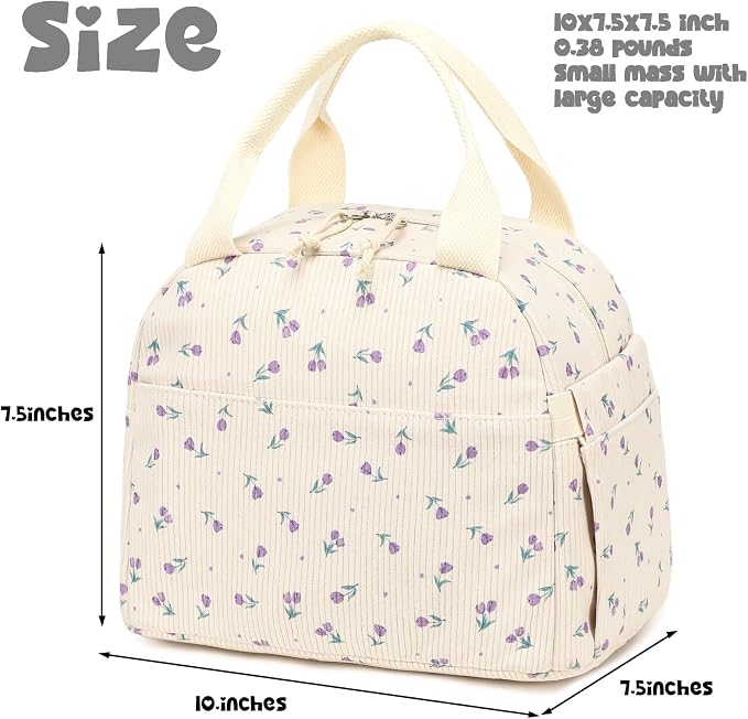 Bluboon Lunch Bag for Women Men Cute Corduroy Lunch Tote Bags Reusable - Image 2