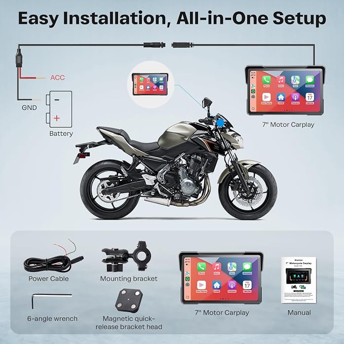 WonVon 7 Inch Wireless Motorcycle Carplay GPS Navigation System - Image 9