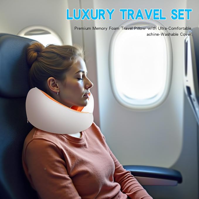 Adjustable Memory Foam White U-Shaped Travel Pillow - Image 2