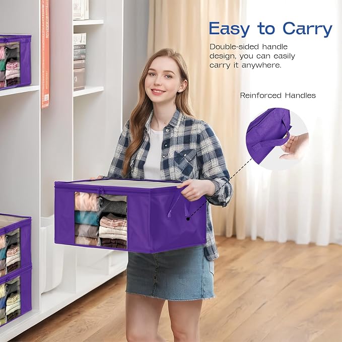Clothes Storage Bags, Foldable Thick Fabric Blanket Storage Bags, Large Clear - Image 5