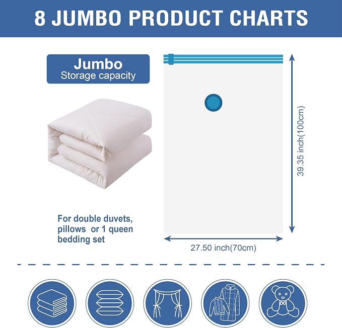 8 Jumbo Vacuum Storage Bags, Space Saver Bags Compression Storage Bags - Image 5