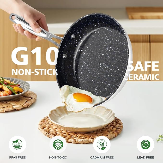 Nuwave 3-Piece 8”, 12” Forged Lightweight Frying Pan Set, G10 Healthy Duralon - Image 2