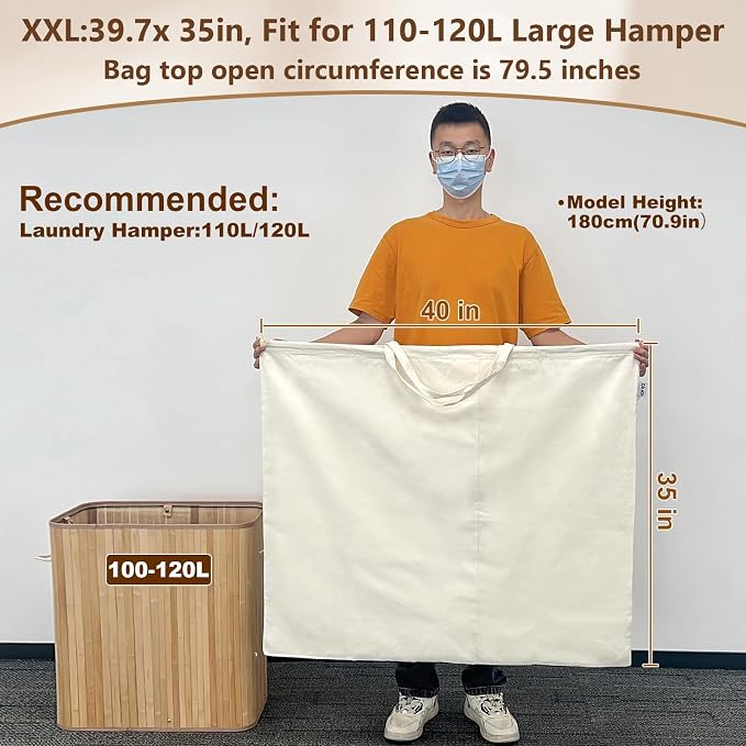 Canvas Laundry Bag 40in x 35in, Thick Cotton Laundry Bag - Image 6