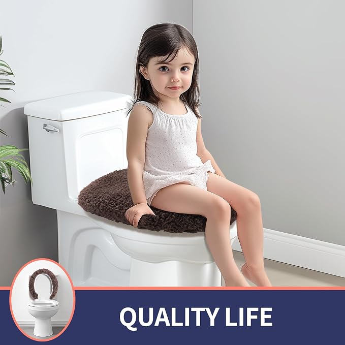 Microfiber Elongated Toilet Seat Cover 19.5"x 15" Machine Washable Solid Toilet - Image 5
