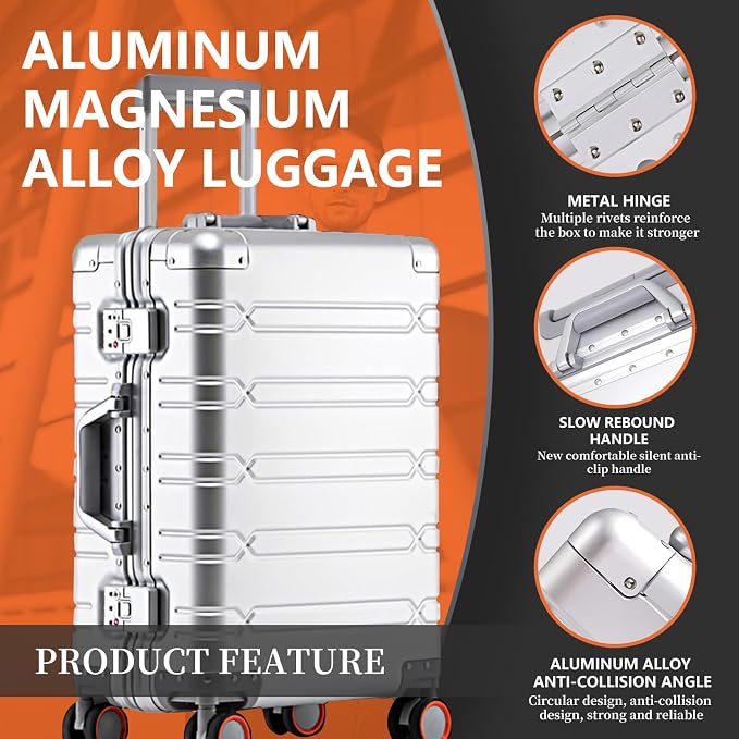WEICHEN All Aluminum Magnesium 22 inch Carry On Luggage - Image 2