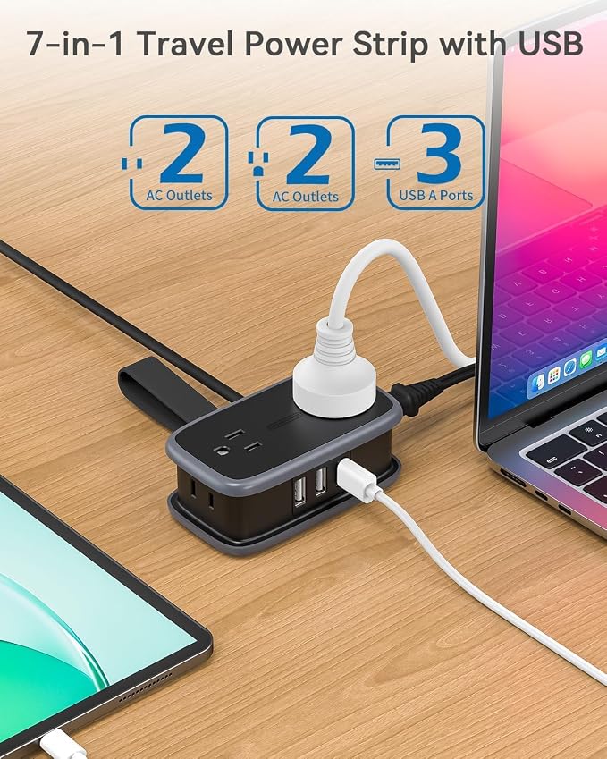 Travel Power Strip with USB Ports, NTONPOWER 4ft Flat Plug Wrapped Around Short - Image 3