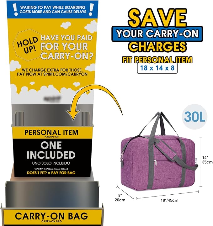For Spirit Airlines Personal Item Bag 18x14x8 Foldable Travel Duffel Bag Tote - Image 2
