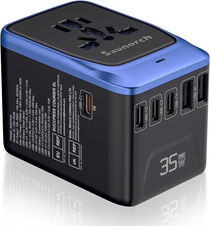 Universal Travel Adapter, PD 35W 7 in 1 International Power Plug Adapter by SAUNORCH