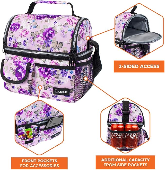 opux Lunch Bag Women Insulated, Adult Lunch Box Cooler, Flower Lunch Box - Image 6