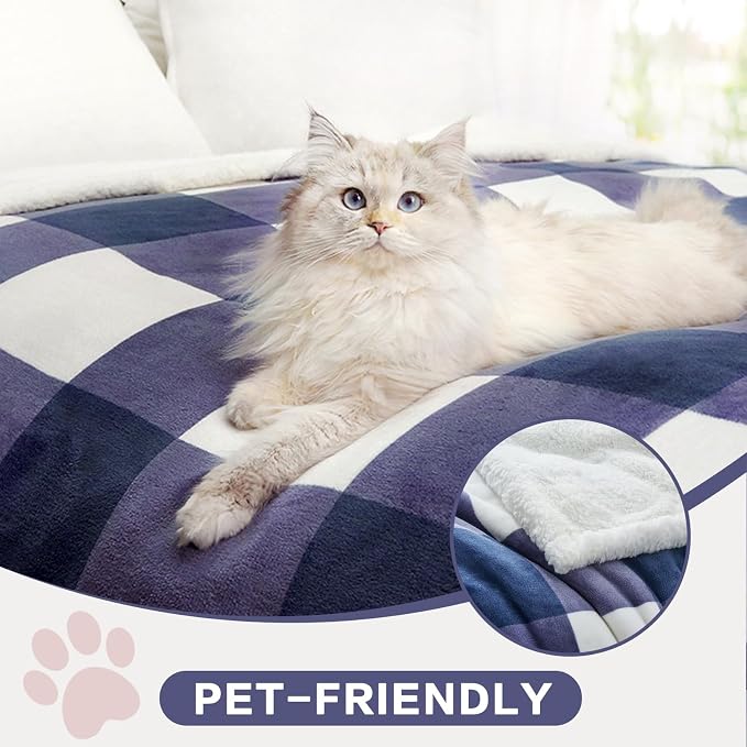 PU MEI Sherpa Blanket Fleece Throw Blanket Twin Plaid Thick Bed Blanket - Image 3