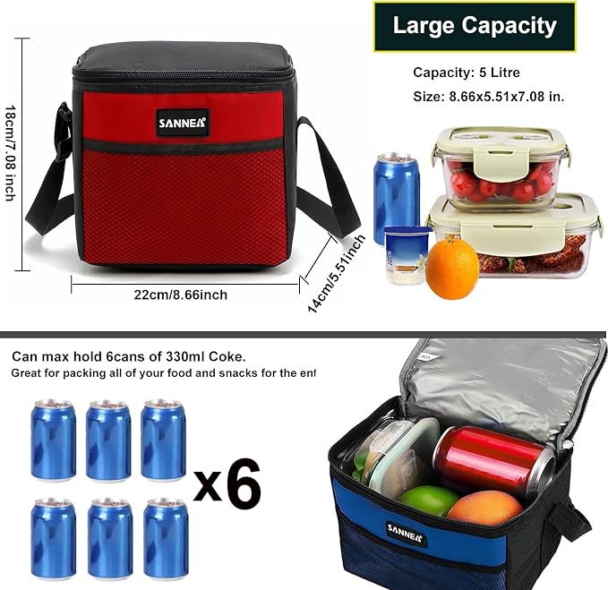 6 Can/5L Lunch Bag for Women Men Portable Lunch Box Small Cooler Bag Soft - Image 3