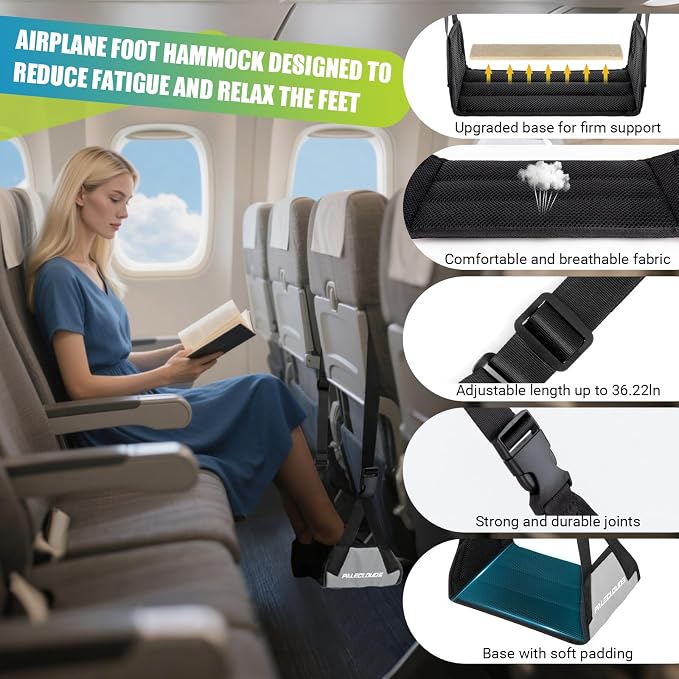 Foot Hammock for Plane Travel, No Collapse Thickened Bamboo Airplane Foot Rest - Image 2