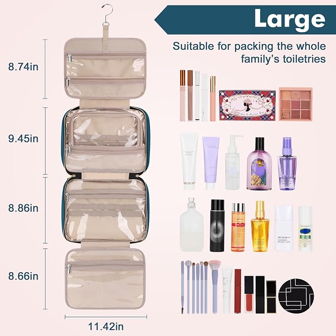 Wedama Toiletry Bag for Women, Large Cosmetic Travel Bag, Hanging Toiletry Bag - Image 2