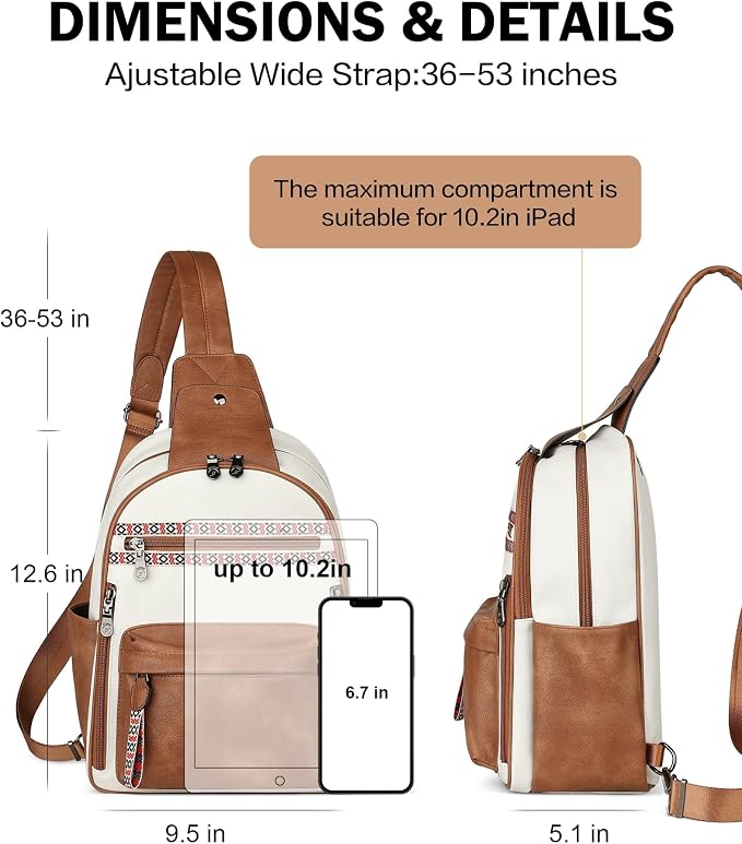 FADEON Large Sling Bag for Women, Leather Crossbody Purse Designer Anti Theft - Image 4